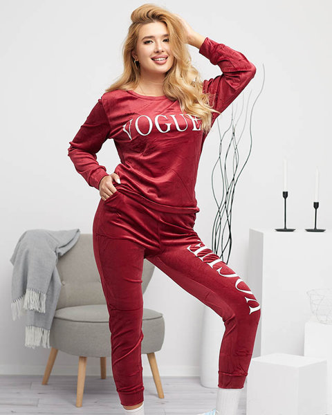 Maroon women's tracksuit set with fashionable inscriptions - Clothing