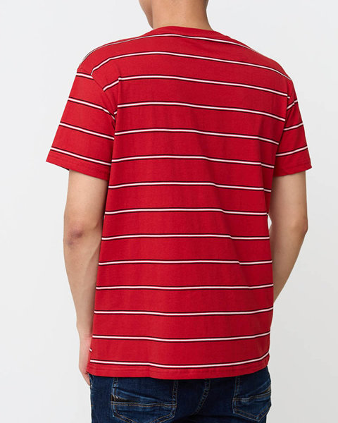 Men's Red Cotton Striped T-shirt - Clothing