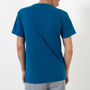 Men's dark blue cotton T-shirt with a print - Clothing