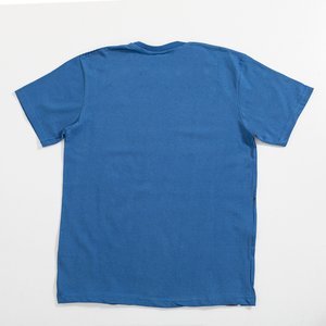 Men's dark blue cotton t-shirt with a print and inscriptions - Clothing