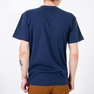 Men's dark blue cotton t-shirt with print - Clothing