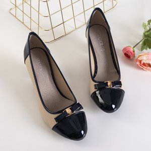 Navy blue and beige openwork pumps with a Nais bow - Shoes