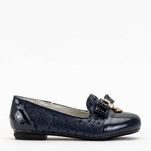 Navy blue girls' ballerinas with embroidery and bow Olije -