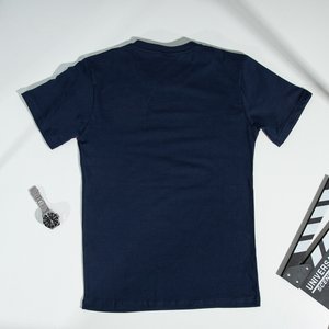 Navy blue men's cotton t-shirt with a print - Clothing