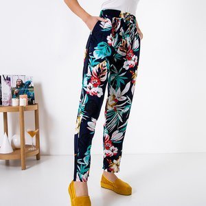 Navy blue patterned women's trousers - Clothing