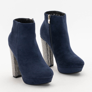 Navy blue women's high-heeled boots with zircons Tatinka - Footwear