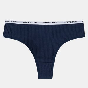 Navy blue women's ribbed thong with inscriptions - Underwear