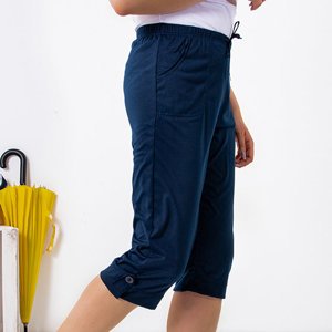 Navy blue women's short pants with pockets - Clothing