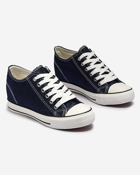 Navy blue women's sneakers on a hidden anchor with shiny thread Seggat- Footwear