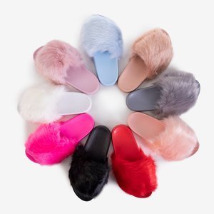 Neon pink women's flip-flops with fur Danita - Footwear