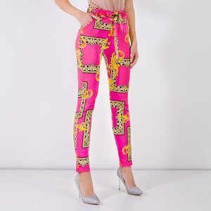 Neon pink women's trousers with print - Clothing