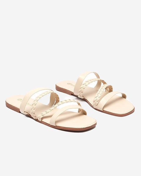 OUTLET Beige eco-leather women's slippers with straps Boresi - Footwear