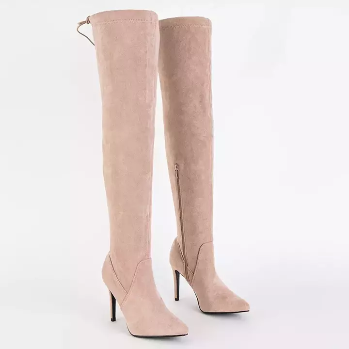 OUTLET Beige women's over-the-knee boots Lokitas - Footwear