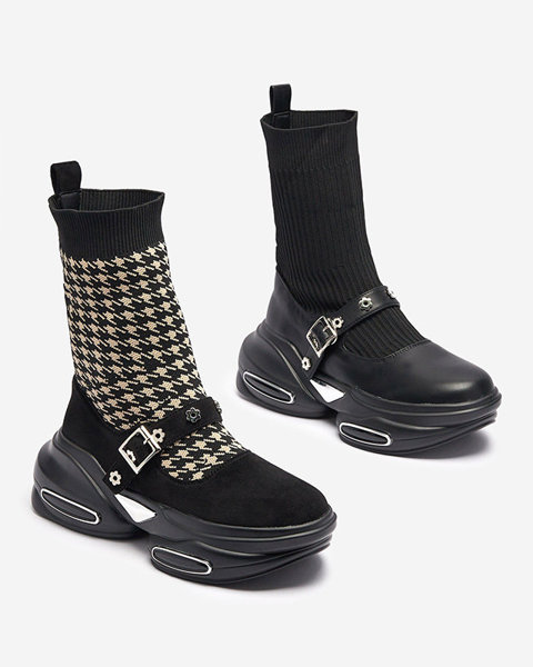 OUTLET Black and beige women's sports boots with an upper a'la sock Folden- Footwear