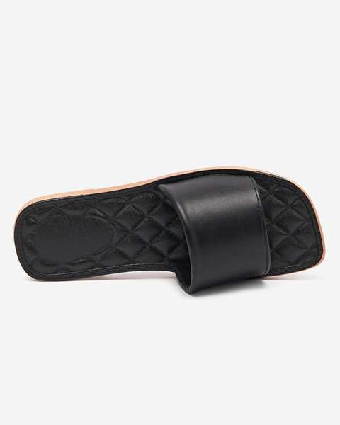 OUTLET Black eco-leather women's slippers with a quilted Parekis insert - Footwear