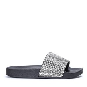 OUTLET Black slippers with cubic zirconia Belia - Footwear