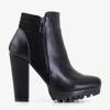 OUTLET Black women's boots on a post with a decorative zipper Santiago - Footwear