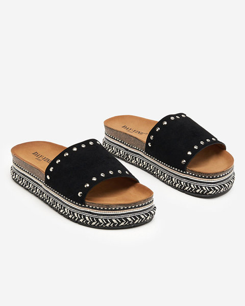 OUTLET Black women's flip-flops with decorated sole Shiune - Footwear