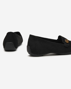 OUTLET Black women's moccasins on low covered heel Lemira - Footwear
