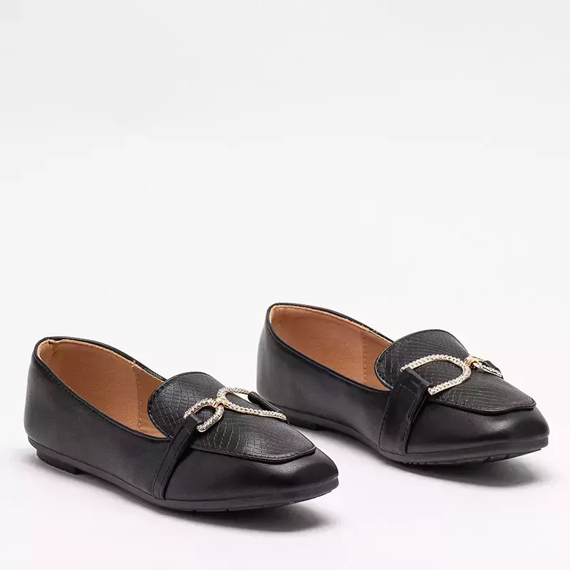 OUTLET Black women's moccasins with embossing and decoration on the nose Gilisa - Footwear