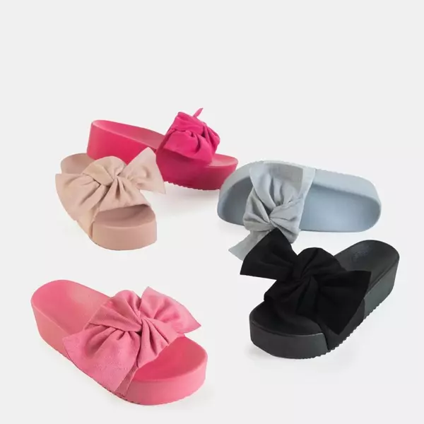 OUTLET Black women's platform slippers with a Doloris bow - Footwear