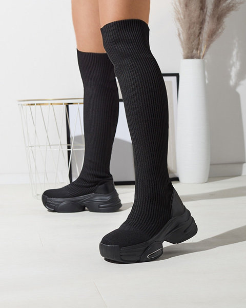 OUTLET Black women's slip-on over-the-knee boots Georisa - Footwear