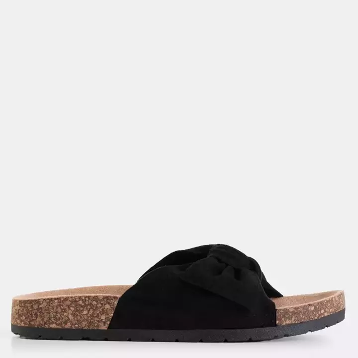 OUTLET Black women's slippers with a Sun and Fun bow - Footwear