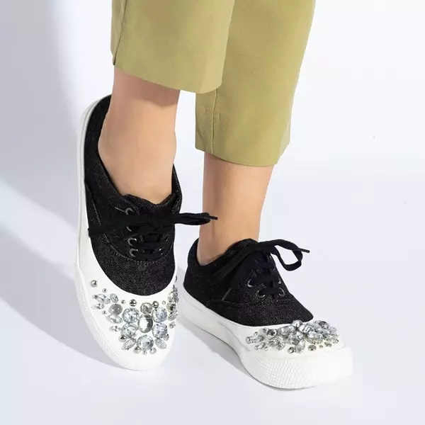 OUTLET Black women's sneakers with decorations Anahel - Footwear