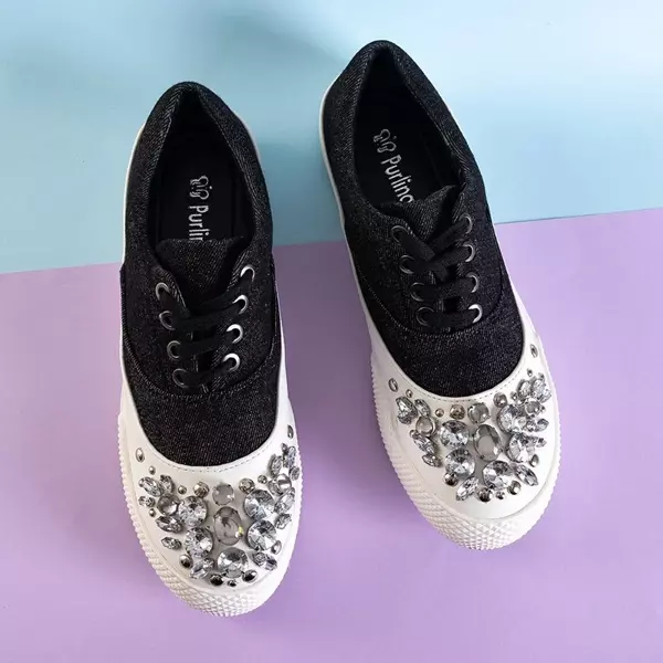 OUTLET Black women's sneakers with decorations Anahel - Footwear