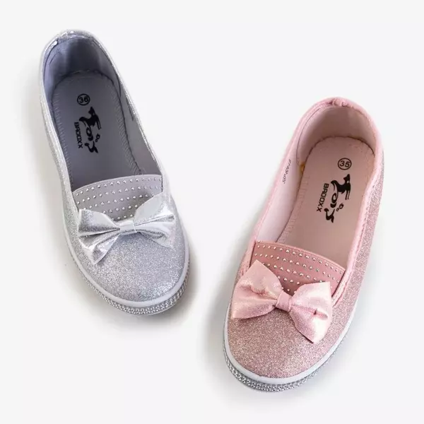 OUTLET Children's silver glitter ballerinas with Nolla decoration - Shoes
