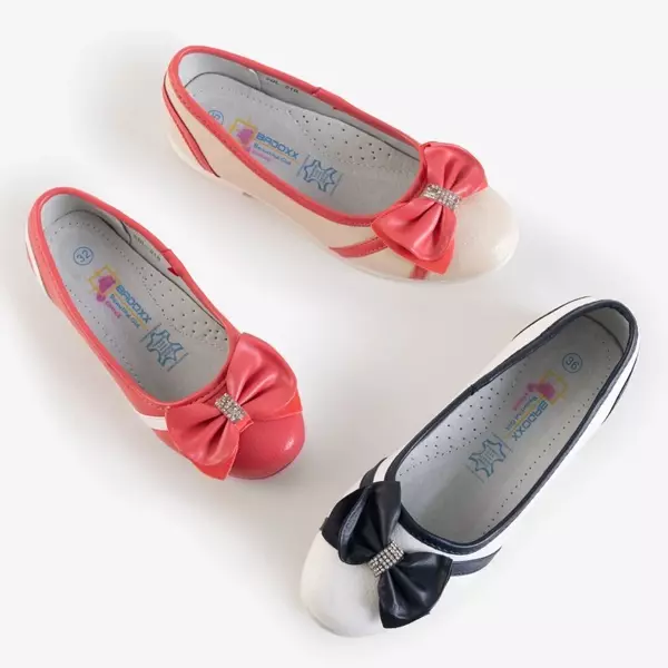OUTLET Children's white and navy blue ballerinas with a Portia bow - Shoes