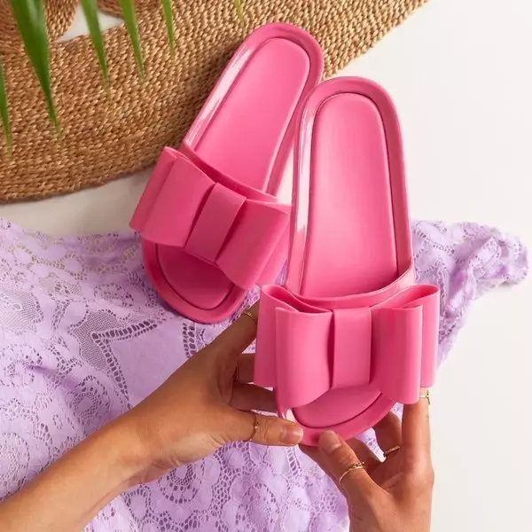 OUTLET Fuchsia rubber slippers with a bow Regiton - Footwear