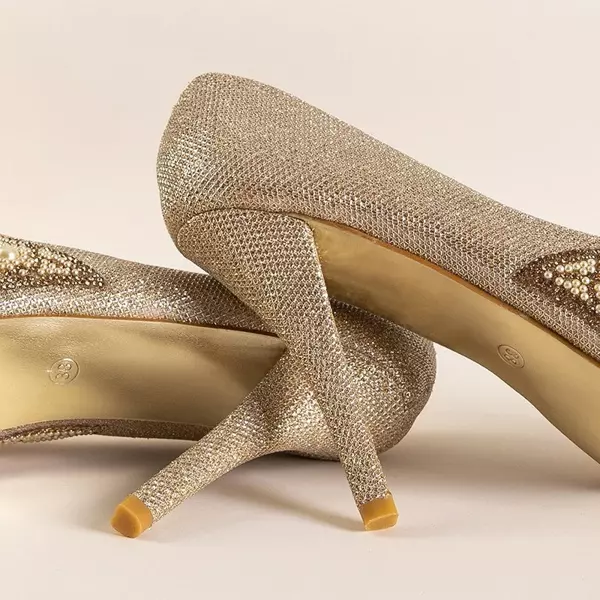OUTLET Gold glitter stiletto pumps Prisca - Footwear