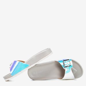 OUTLET Gray slippers with a holographic finish Sabia - Footwear