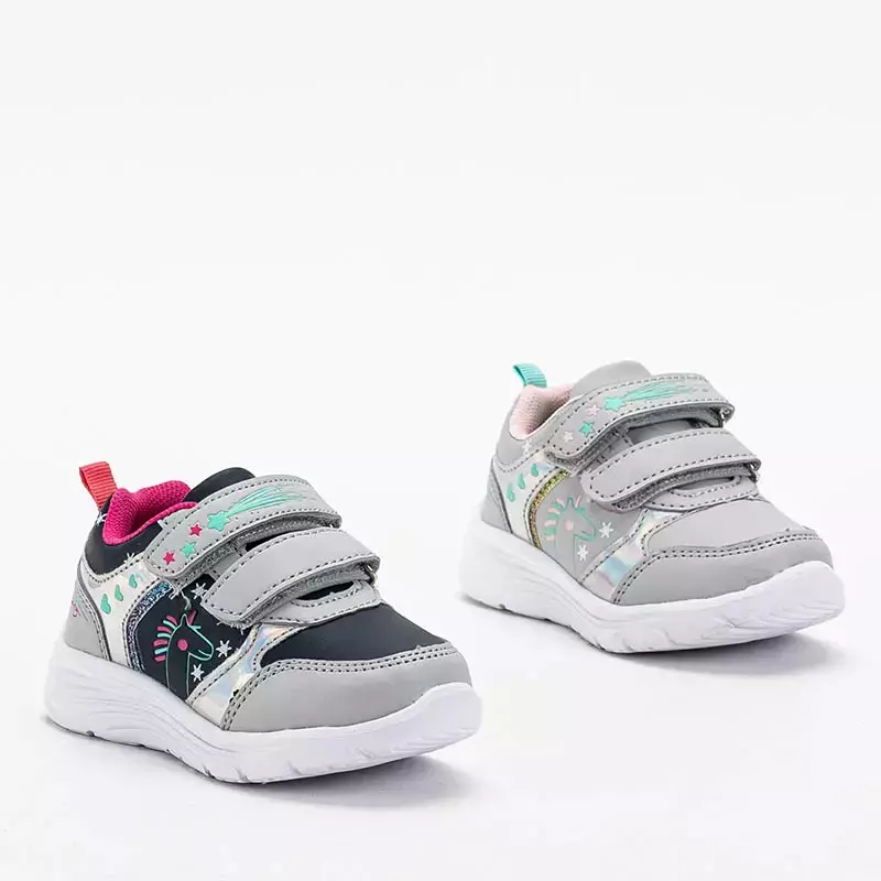 OUTLET Grey-pink girls' sports shoes with unicorn Mesiko - Footwear