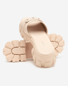 OUTLET Ladies' beige slippers on a thicker sole Inza-Shoes