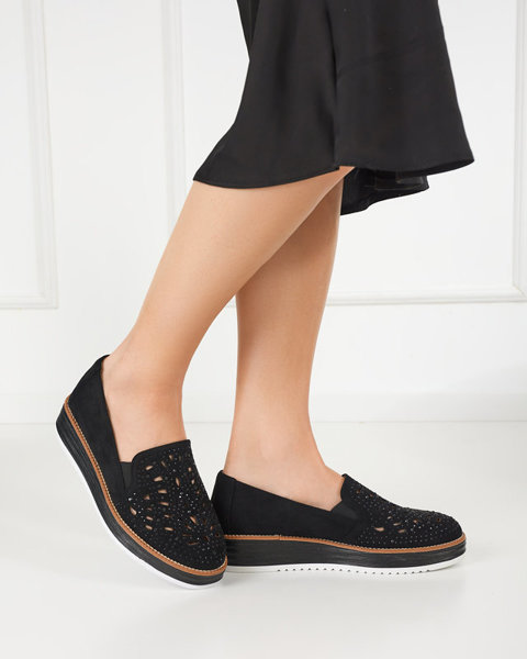 OUTLET Ladies' black shoes with zircons Lamsiou - Footwear