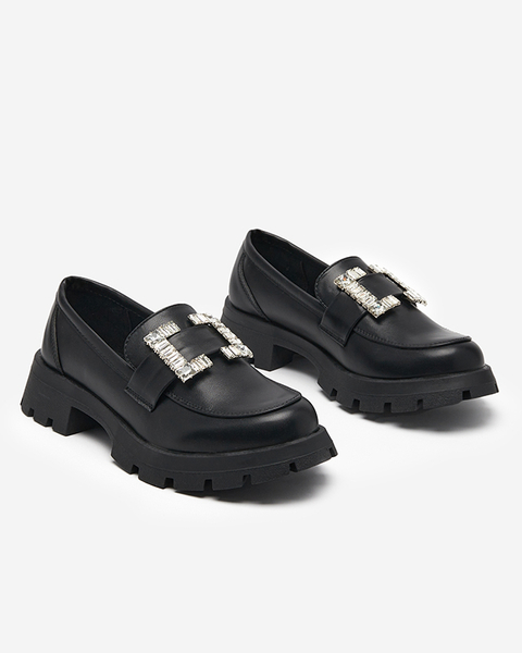 OUTLET Matt black women's shoes with a silver Vusito buckle - Footwear