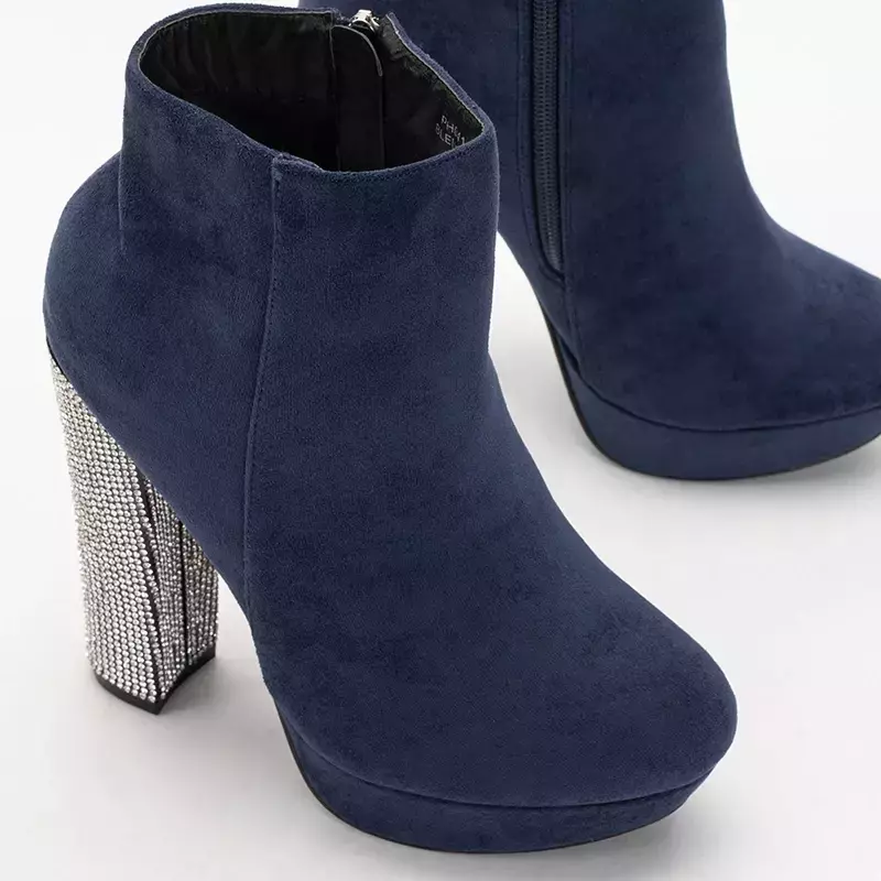 OUTLET Navy blue women's high-heeled boots with zircons Tatinka - Footwear