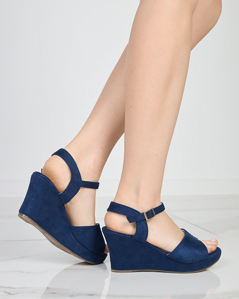 OUTLET Navy blue women's sandals on the wedge Nalem - Footwear