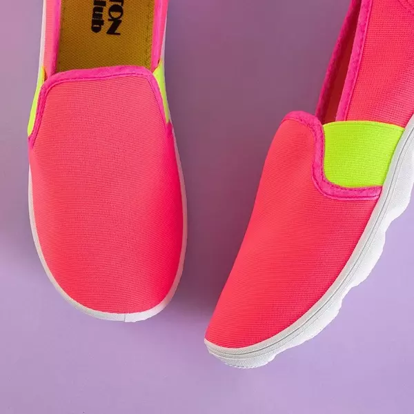 OUTLET Neon pink women's fabric sneakers slip on Molara - Footwear