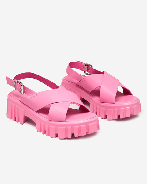 OUTLET Neon pink women's sandals on a chunky sole Otida - Footwear