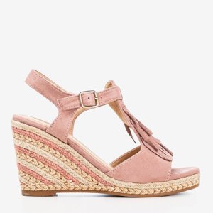 OUTLET Pink women's sandals with Odina fringes - Footwear