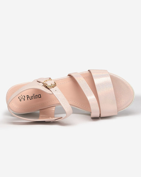 OUTLET Pink women's sandals with holographic Angesi effect - Footwear