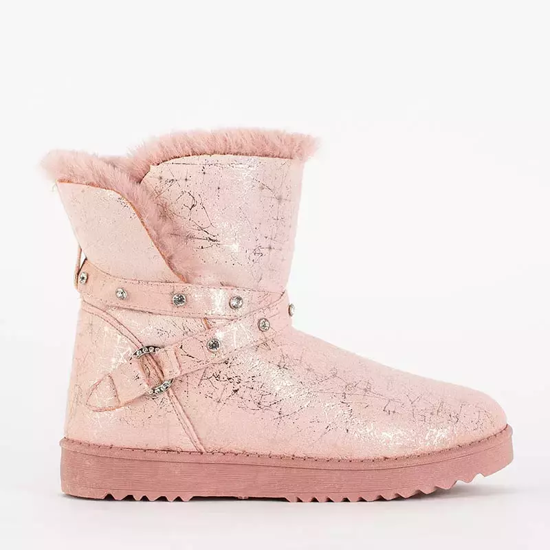 OUTLET Pink women's snow boots with cubic zirconia Peshutsi - Footwear