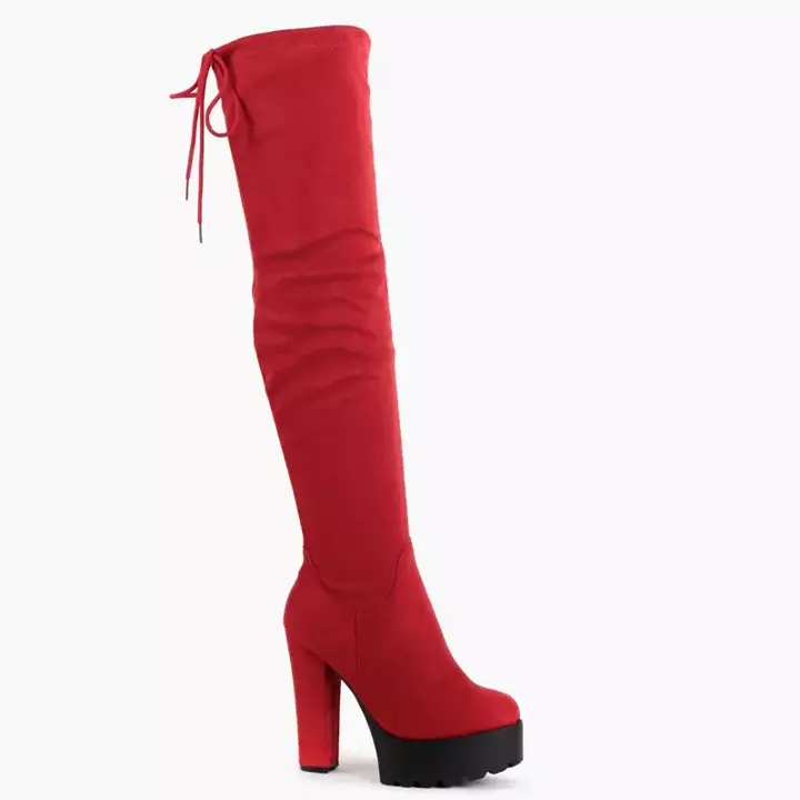 OUTLET Red high-heeled over-the-knee boots Numi - Shoes