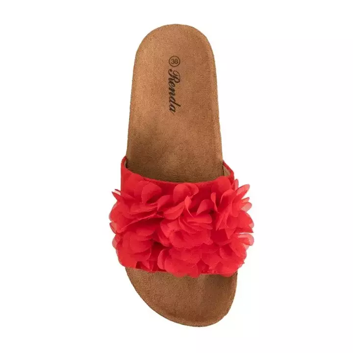 OUTLET Red women's flip-flops with flowers Alina - Footwear