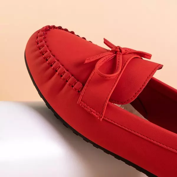 OUTLET Red women's moccasins with a Letisa bow - Footwear