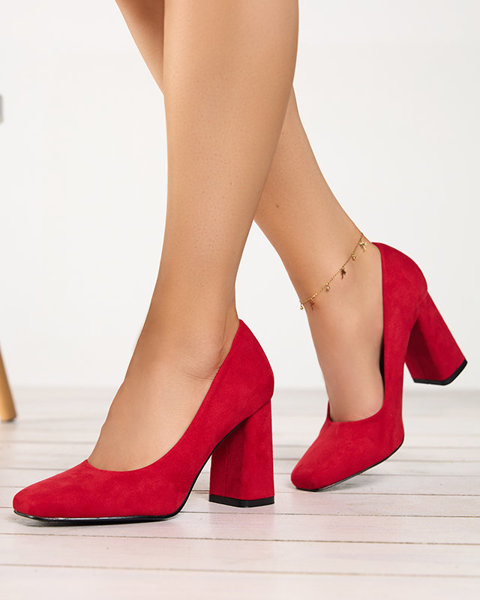 OUTLET Red women's pumps with a square toe Zerila - Shoes