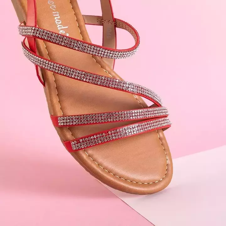 OUTLET Red women's sandals with zircons Mitali - Footwear
